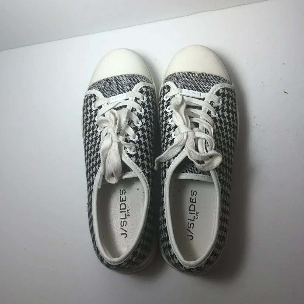 J/SLIDES NYC Nate Sneakers Women's Size 8.5 Black Houndstooth Platform Shoes